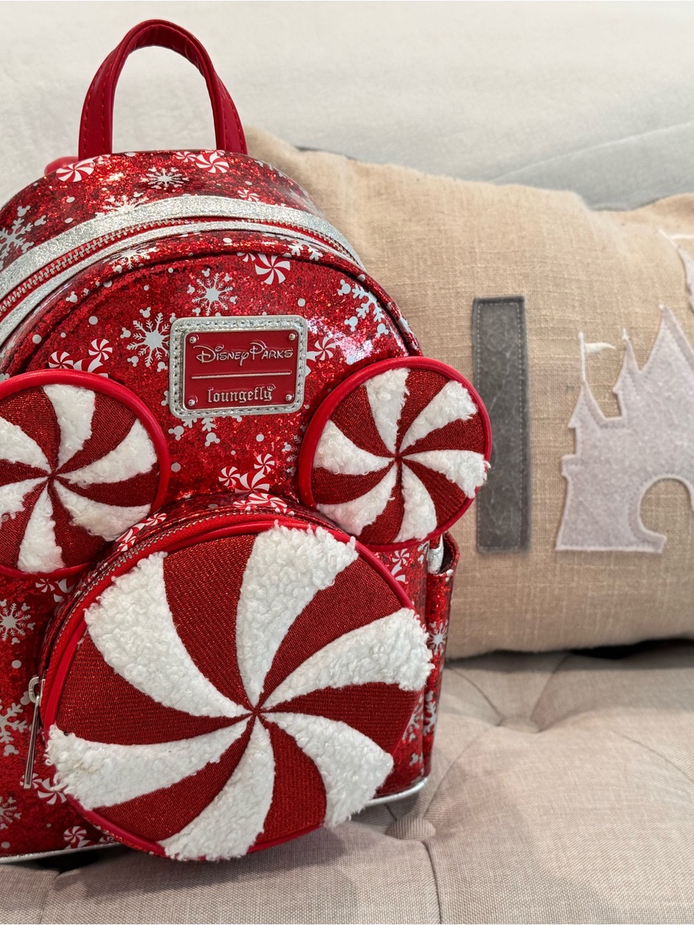 Disney Red & White Peppermint Mickey Ear Mini Backpack